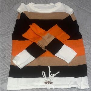 Women's Striped Sweater - Orange, Black, Beige, and White